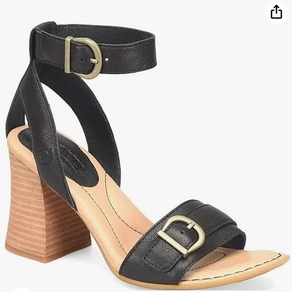 Brand New Born Tahlia Ankle Strapped Stacked Heel‎ Sandals in Black Size 9 - Picture 1 of 10